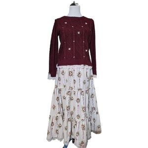 Axes Femme Floral Maxi Skirt And Beaded Sweater SET